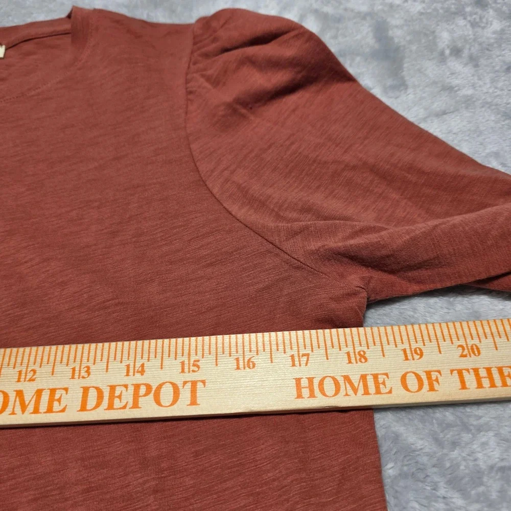 Madewell Women Medium Faded Brick Long Sleeve Smocked Cuff‎ Puff Shoulder Top